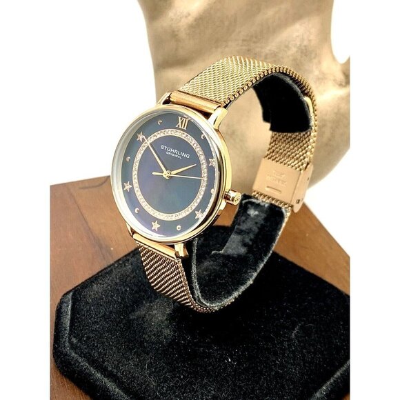 Stuhrling Women's Watch M16807 Symphony Quartz Blue Dial Rose Gold Steel… - Picture 2 of 13